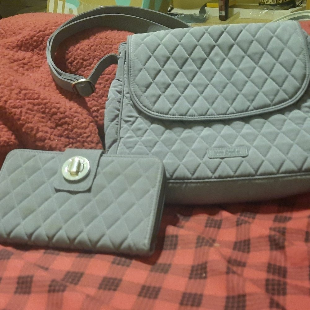 Grey quilted Vera Bradley handbag/purse, with matching wallet